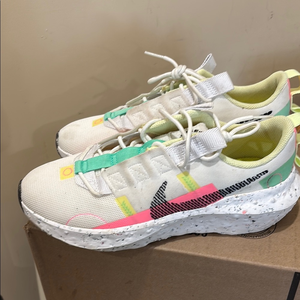 Nike White and Neon Athletic Shoes